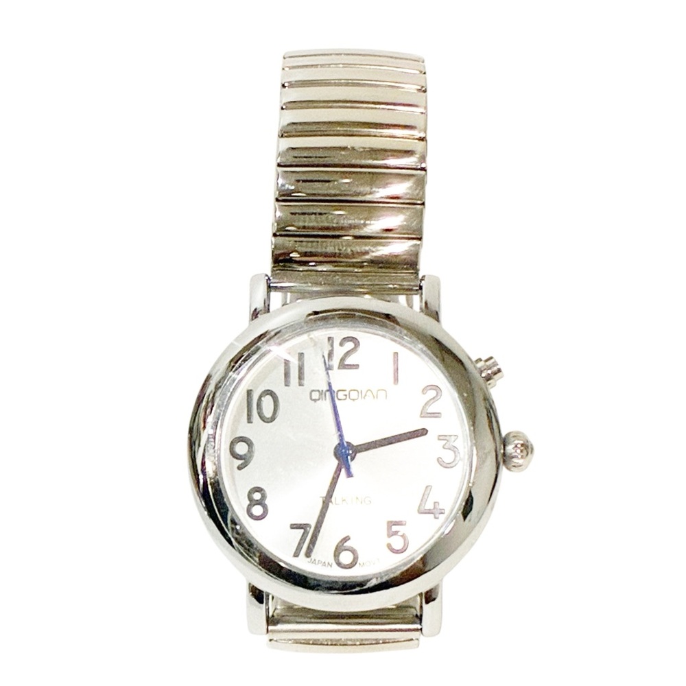 Talking Watch Visually impaired Unisex Silver Stainless Steel Contraction Band